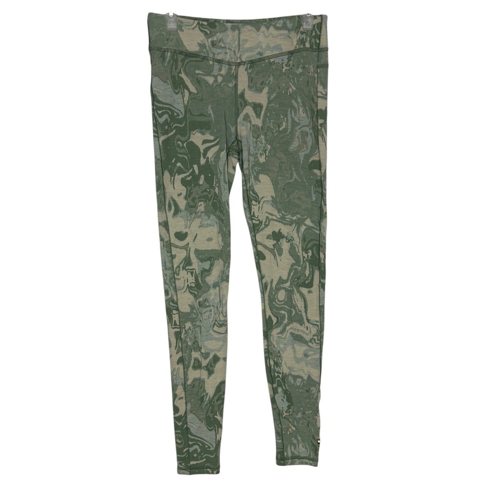 Smartwool Merino Wool Green Abstract Print Base Layer Leggings Outdoor Hike Snow